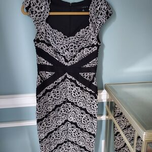 Signature by Sangria Black and Cream Lace Midi Dress